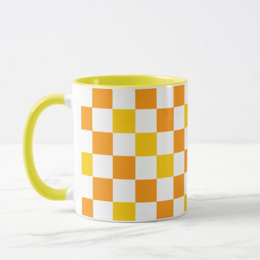 Orange White Yellow Checkered Pattern Design  マグカップ (左)