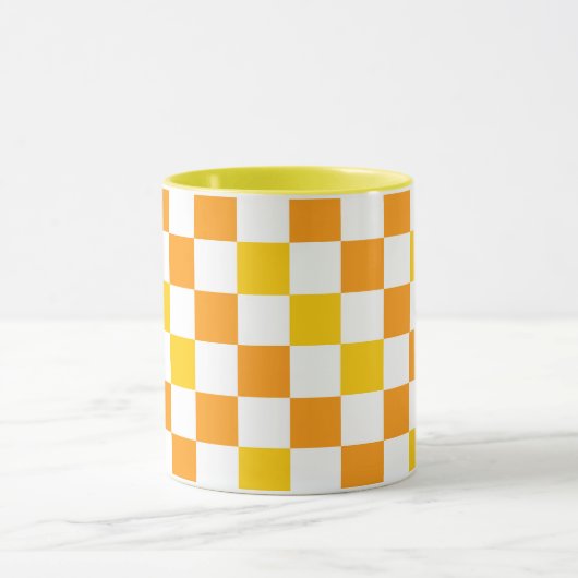 Orange White Yellow Checkered Pattern Design  マグカップ (中央)