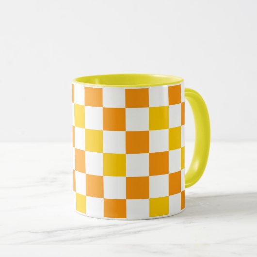 Orange White Yellow Checkered Pattern Design  マグカップ (正面右)