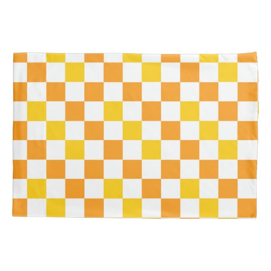 Orange White Yellow Checkered Pattern Design  枕カバー (裏面)