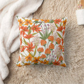 Orange Wildflower Botanical Pattern  クッション (ブランケット)