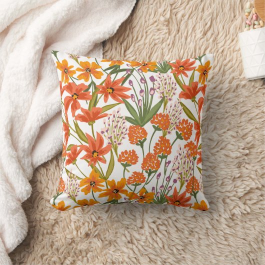 Orange Wildflower Botanical Pattern  クッション (ブランケット)