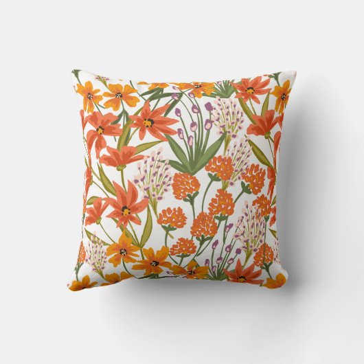 Orange Wildflower Botanical Pattern  クッション (裏面)