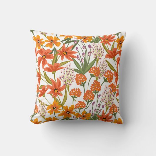Orange Wildflower Botanical Pattern  クッション (正面)