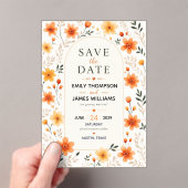 Orange Wildflower Rustic Floral Elegant Botanical アクリル招待状 (インサイチュ (ポータブル))
