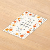 Orange Wildflower Rustic Floral Elegant Botanical アクリル招待状 (レイダウン)