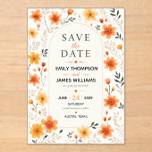 Orange Wildflower Rustic Floral Elegant Botanical アクリル招待状 (正面)