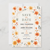 Orange Wildflower Rustic Floral Elegant Botanical セーブザデート (正面)
