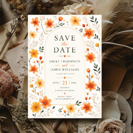 Orange Wildflower Rustic Floral Elegant Botanical セーブザデート