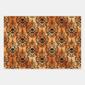 Orange Witch, Skull and Bat Halloween Patterns ラッピングペーパーシート (正面2)
