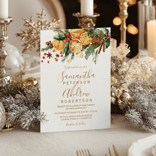 Orange Wreath Citrus Christmas winter wedding 招待状
