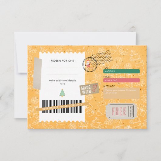 Orange Xmas Pattern Christmas Ticket Gift Voucher (正面)