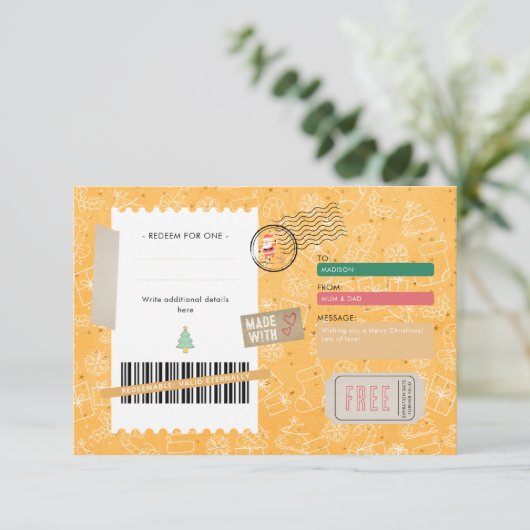 Orange Xmas Pattern Christmas Ticket Gift Voucher (スタンド正面)