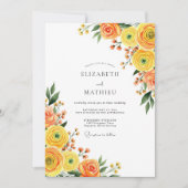 Orange Yellow Bloom Romance Wedding 招待状 (正面)