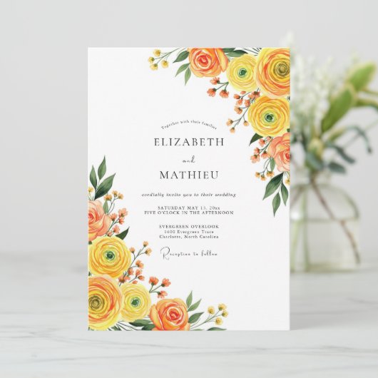Orange Yellow Bloom Romance Wedding 招待状 (スタンド正面)