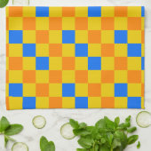 Orange Yellow Blue Checkered Pattern Design  キッチンタオル (折り畳み)