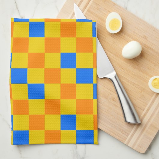 Orange Yellow Blue Checkered Pattern Design  キッチンタオル (四つ折り)