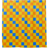 Orange Yellow Blue Checkered Pattern Design  シャワーカーテン (正面)