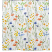 Orange Yellow Blue Watercolor Wildflower シャワーカーテン (正面)