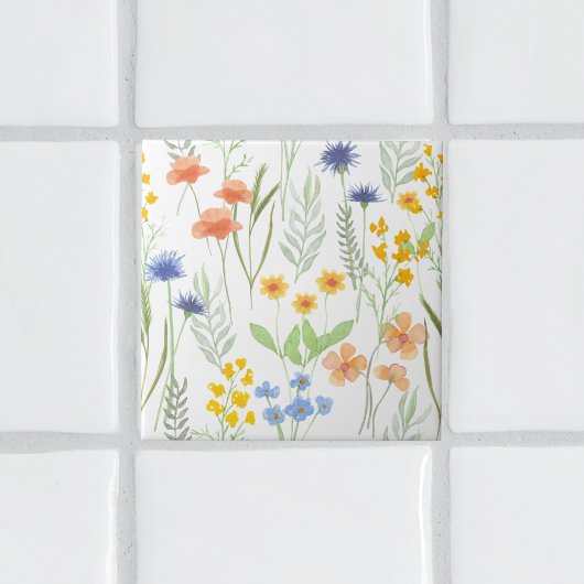 Orange Yellow Blue Watercolor Wildflower タイル