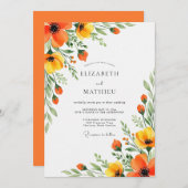 Orange Yellow Floral Flourish Wedding 招待状 (正面/裏面)