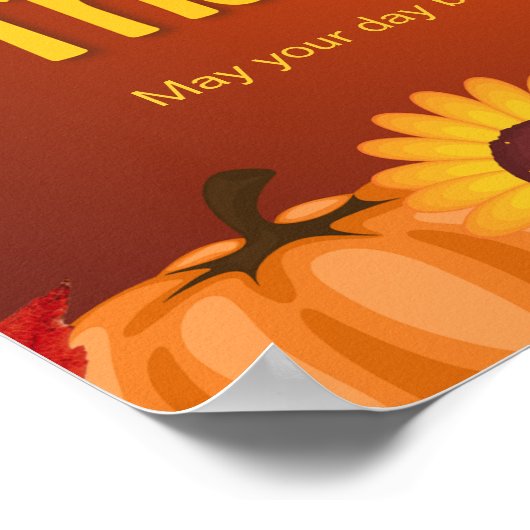 Orange Yellow Floral Thanksgiving ポスター (角)