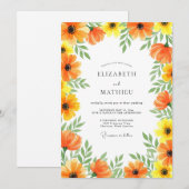 Orange Yellow Floral Whimsy Wedding 招待状 (正面/裏面)