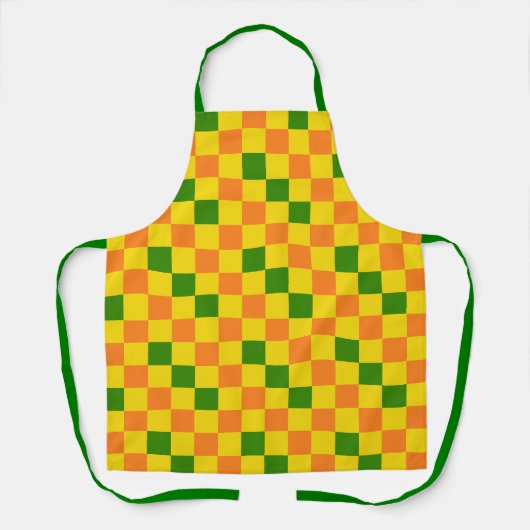 Orange Yellow Green Checkered Pattern Design  エプロン (正面)