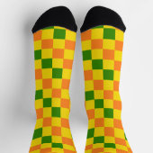 Orange Yellow Green Checkered Pattern Design  ソックス (上部)