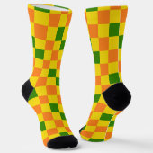 Orange Yellow Green Checkered Pattern Design  ソックス (傾斜あり)