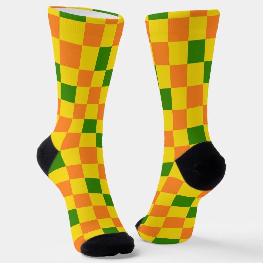 Orange Yellow Green Checkered Pattern Design  ソックス (傾斜あり)