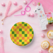 Orange Yellow Green Checkered Pattern Design  ペーパーボウル (パーティー)