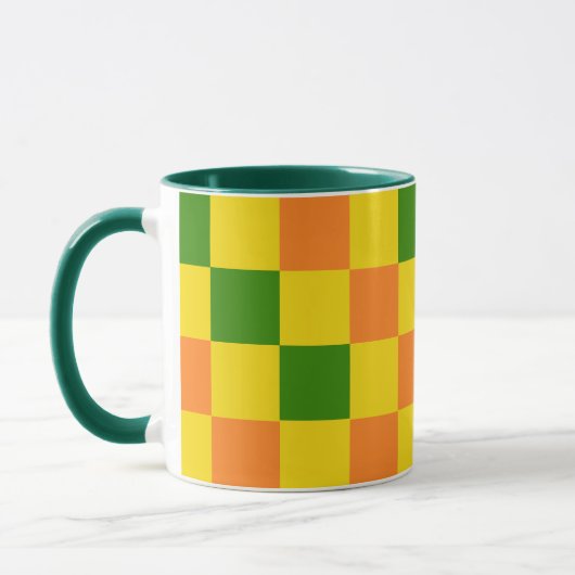 Orange Yellow Green Checkered Pattern Design  マグカップ (左)