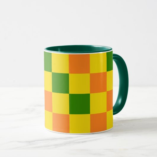 Orange Yellow Green Checkered Pattern Design  マグカップ (正面右)