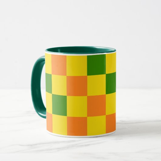 Orange Yellow Green Checkered Pattern Design  マグカップ (正面左)