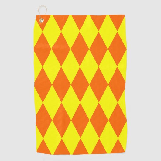 Orange Yellow Harlequin Checkered Design  ゴルフタオル (正面)