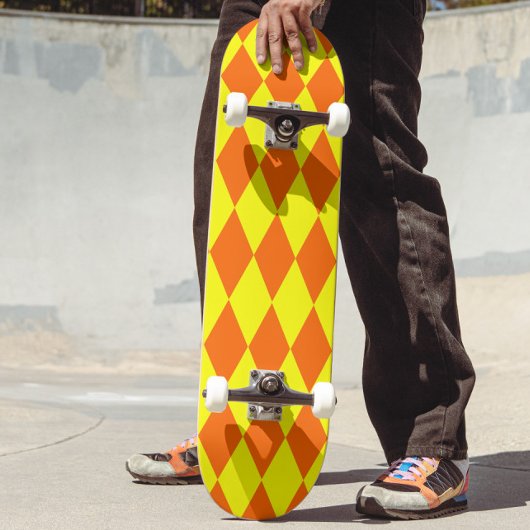 Orange Yellow Harlequin Checkered Design  スケートボード