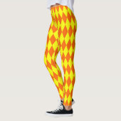 Orange Yellow Harlequin Checkered Design レギンス (左)