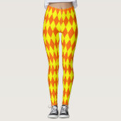 Orange Yellow Harlequin Checkered Design レギンス (正面)