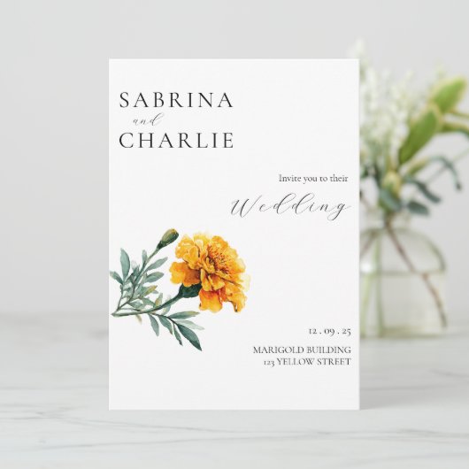 Orange Yellow Marigold Boho Botanical Wedding  招待状 (スタンド正面)