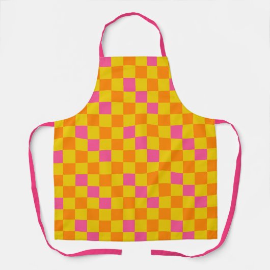Orange Yellow Pink Checkered Pattern Design  エプロン (正面)