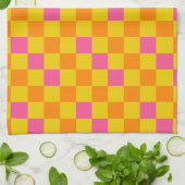 Orange Yellow Pink Checkered Pattern Design  キッチンタオル (折り畳み)