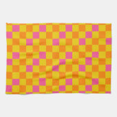 Orange Yellow Pink Checkered Pattern Design  キッチンタオル (横)