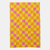 Orange Yellow Pink Checkered Pattern Design  キッチンタオル (縦)
