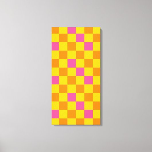 Orange Yellow Pink Checkered Pattern Design  キャンバスプリント (正面)