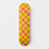 Orange Yellow Pink Checkered Pattern Design  スケートボード (正面)