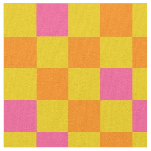 Orange Yellow Pink Checkered Pattern Design  ファブリック (クローズアップ)