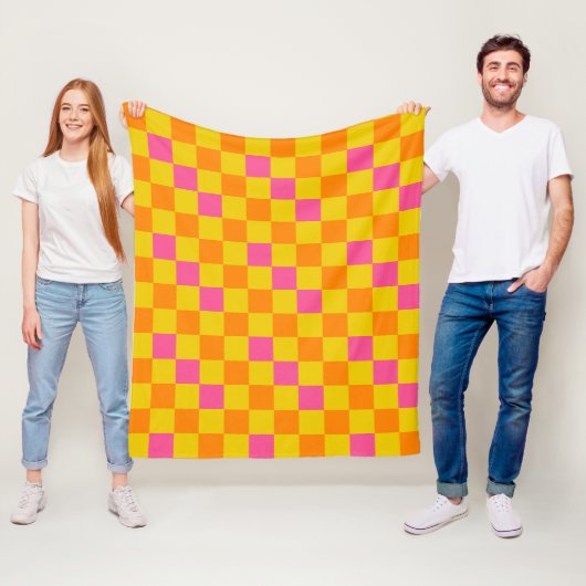 Orange Yellow Pink Checkered Pattern Design  フリースブランケット (インサイチュ)