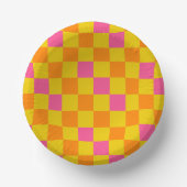 Orange Yellow Pink Checkered Pattern Design ペーパーボウル (正面)