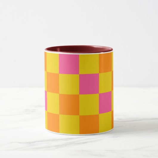 Orange Yellow Pink Checkered Pattern Design  マグカップ (中央)